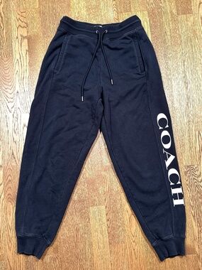 Coach Essential Terry Fleece Big Logo Navy Blue Joggers Sweatpants Mens Small